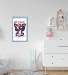BK Home Sevimli Kedi Tasarımlı Dekoratif Mavi Ahşap Çerçeveli Çocuk Odası Tablo-3