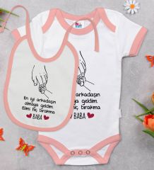 BK Kids Baba Tasarımlı Pembe Bebek Body Zıbın ve Mama Önlüğü Hediye Seti-1