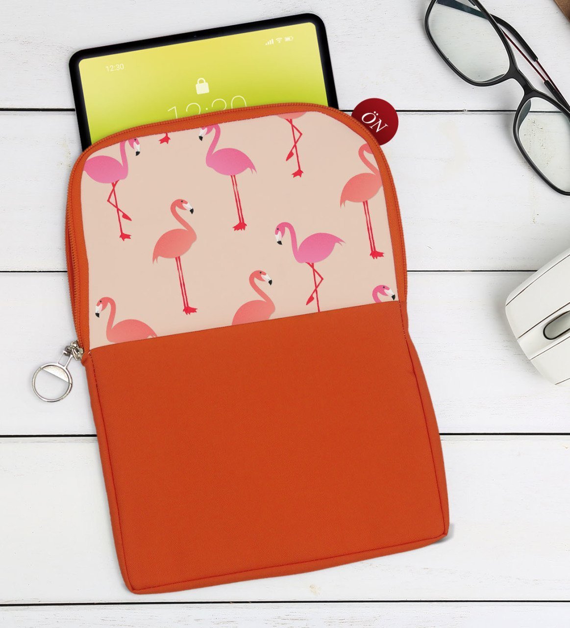 BK Gift Flamingolar Tasarımlı Taşınabilir Koruyucu Tablet Kılıfı & Organizer Çanta - Turuncu-1
