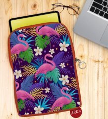 BK Gift Flamingolar Tasarımlı Taşınabilir Koruyucu Tablet Kılıfı & Organizer Çanta - Turuncu-1