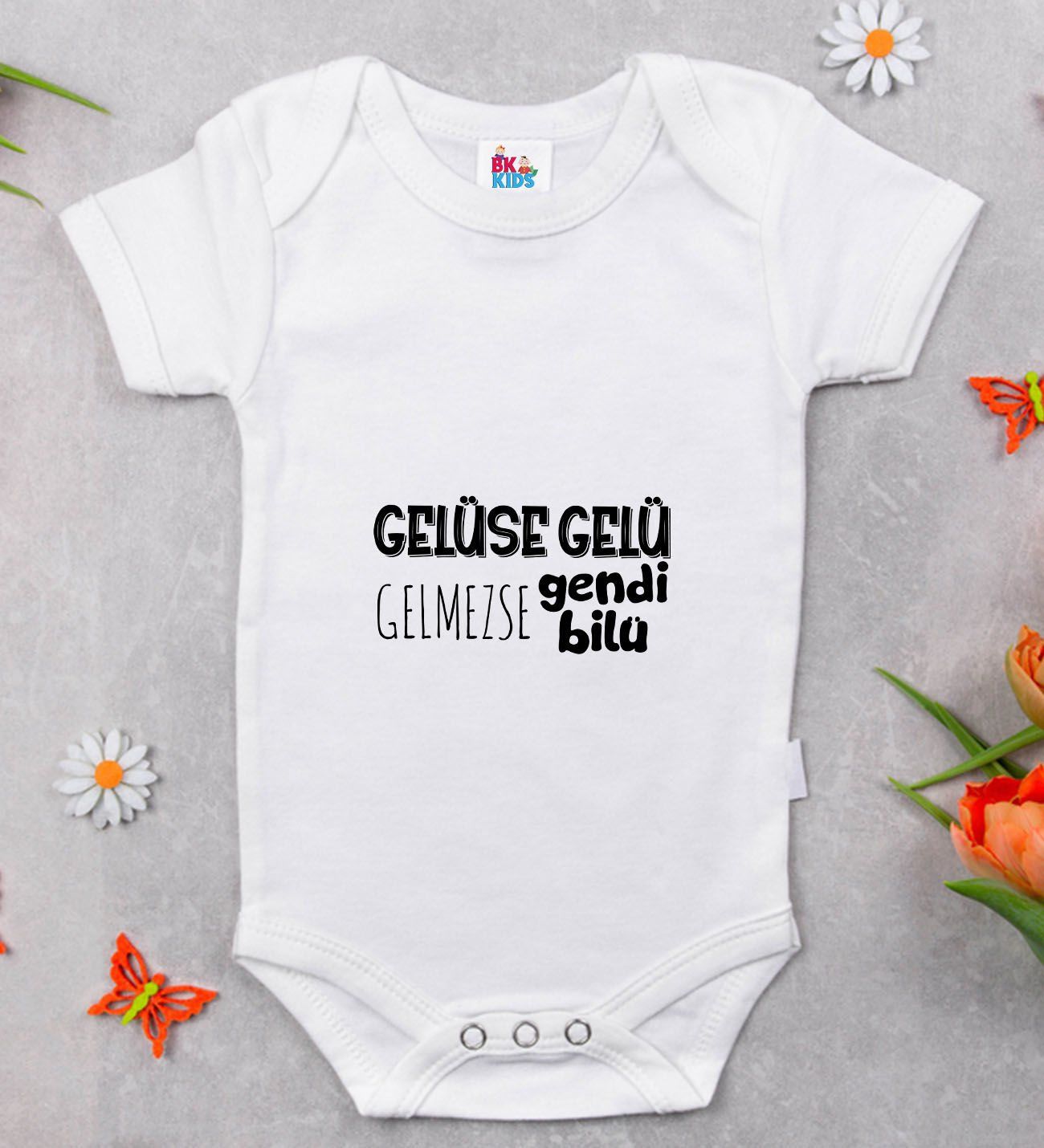 BK Kids Gelüse Gelü Tasarımlı Beyaz Bebek Body Zıbın-1