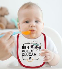 BK Kids Polis Olucam Tasarımlı Kırmızı Bebek Mama Önlüğü-1