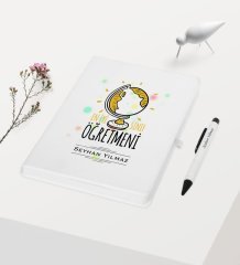 Kişiye Özel En İyi Sınıf Öğretmeni Temalı Beyaz Defter Kalem Hediye Seti - 4
