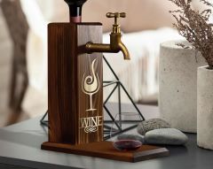 BK Gift Aynalı Altın Kabartma Musluklu Doğal Ceviz Ahşap Şarap Standı, Home Bar, İçecek Dispenseri, Ahşap İçecek Çeşmesi-2