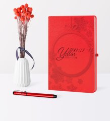 Kişiye Özel Yılbaşı Mutlu Yıllar Temalı Kırmızı Defter Kalem Seti - 14