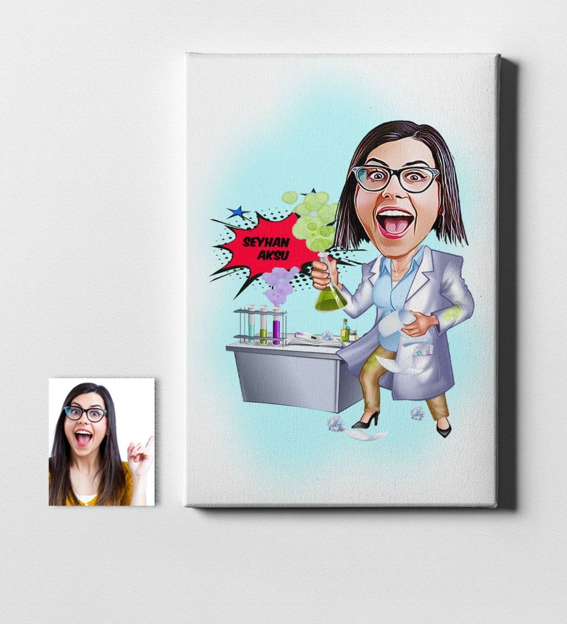 Kişiye Özel Bayan Kimya Mühendisi Karikatür Kanvas Tablo (50 x 70 cm.) 1
