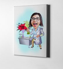 Kişiye Özel Bayan Kimya Mühendisi Karikatür Kanvas Tablo (50 x 70 cm.) 1