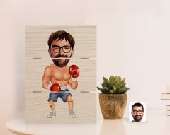 Kişiye Özel Erkek Boksör Karikatürlü Otantik Masaüstü Ahşap Palet Çerçeve-1