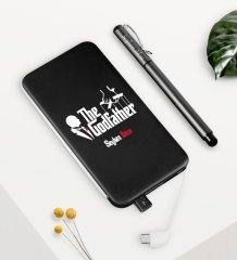 Kişiye Özel The Godfather Siyah 5000 mAh Powerbank ve Kalem Seti