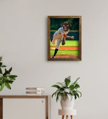 Evcil Dostlara Özel Beyzbol Oyuncusu Tasarımlı Portre Doğal Masif Ahşap Çerçeveli Tablo 30x40cm-7