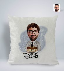 Kişiye Özel İsimli Erkek Doğum Günü Karikatürlü Kare Araç Koltuk Yastığı-4