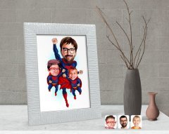 Kişiye Özel Süper Baba ve Süper Çocuklar Karikatürlü Dekoratif Çerçeve-1