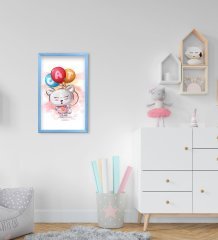 BK Home Sevimli Kedi Tasarımlı Dekoratif Mavi Ahşap Çerçeveli Çocuk Odası Tablo-2