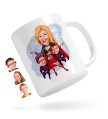Kişiye Özel Süper Anne ve Süper Çocuklar Karikatürlü Beyaz Kupa Bardak