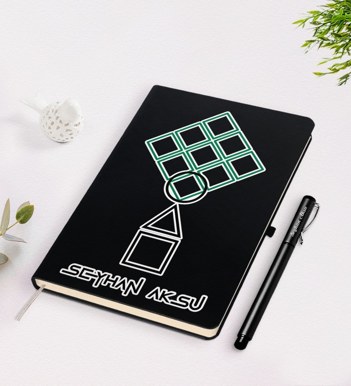 Kişiye Özel Squid Game Tasarımlı Siyah Defter ve Kalem Seti-9
