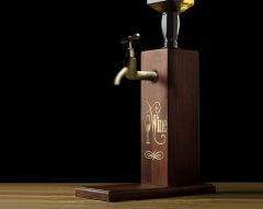 BK Gift Aynalı Altın Kabartma Musluklu Doğal Ceviz Ahşap Şarap Standı, Home Bar, İçecek Dispenseri, Ahşap İçecek Çeşmesi-1