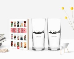 Kişiye Özel Renkli Baskılı Diyarbakır Tasarımlı Turistik İkili Rakı Bardağı ve Rakı Cep Kitabı Hediye Seti-2