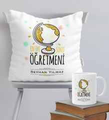 Kişiye Özel En İyi Sınıf Öğretmeni Temalı Yastık Kupa Seti - 4