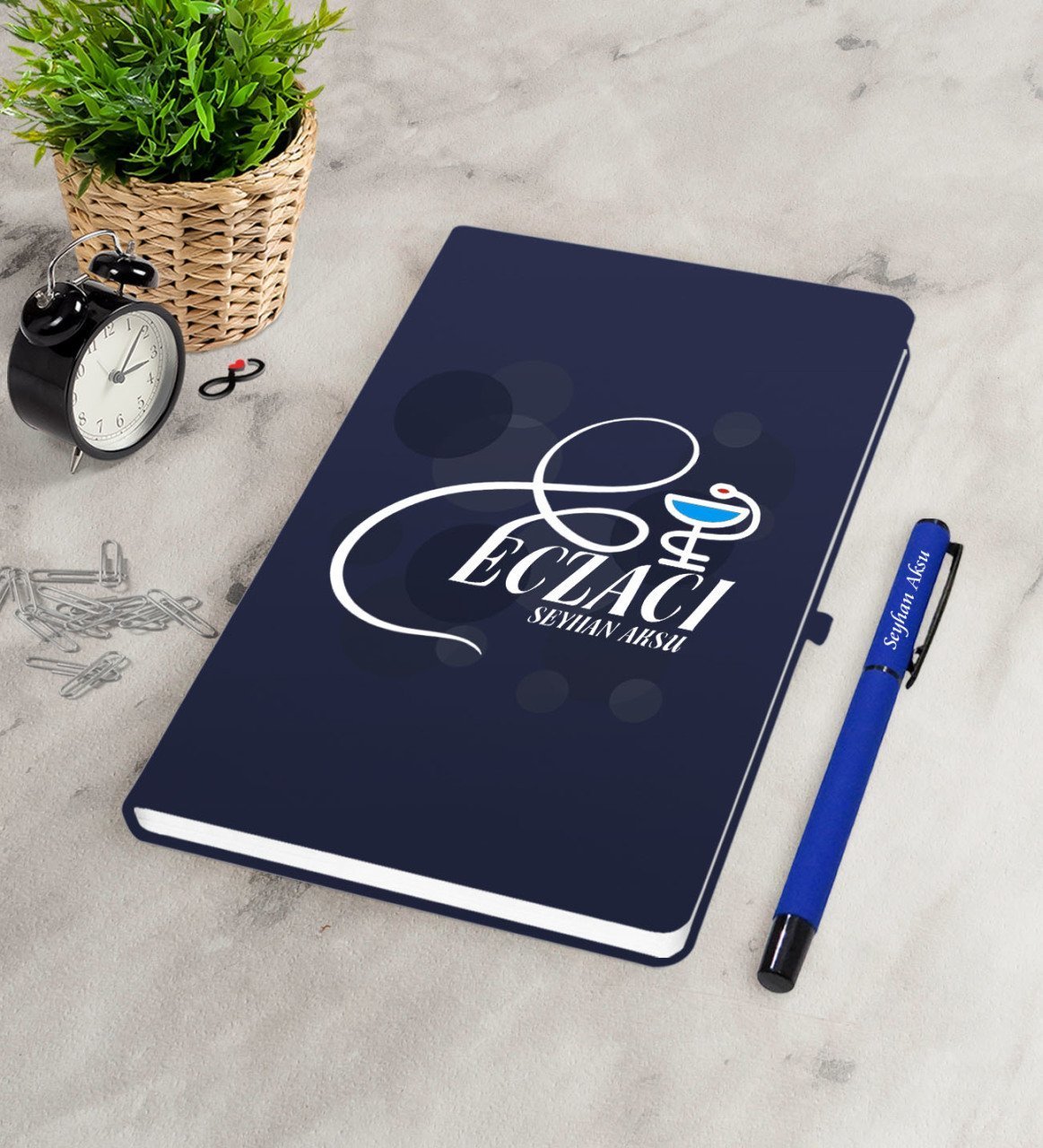 Kişiye Özel Eczacı Lacivert Defter Kalem Seti-7
