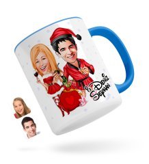 Kişiye Özel Yeni Yıl Sevgililer Karikatürlü Mavi Kupa Bardak-5