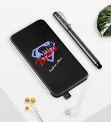 Kişiye Özel Süper Baba Siyah 5000 mAh Powerbank ve Kalem Seti-5