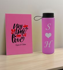 BK Gift Sevgiliye Özel İsimli Pembe Defter ve Cam Matara Hediye Seti-15, Sevgiliye Hediye, Sevgililer Günü, Yeni İş Hediyesi