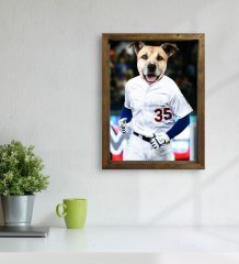 Evcil Dostlara Özel Beyzbol Oyuncusu Tasarımlı Portre Doğal Masif Ahşap Çerçeveli Tablo 30x40cm-6