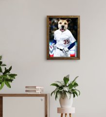 Evcil Dostlara Özel Beyzbol Oyuncusu Tasarımlı Portre Doğal Masif Ahşap Çerçeveli Tablo 30x40cm-6
