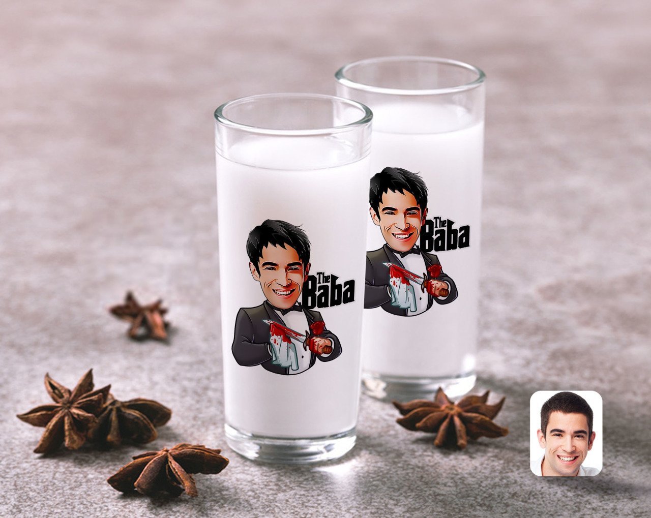 Kişiye Özel Renkli Baskılı Godfather Baba Karikatürlü İkili Rakı Bardağı Seti-5