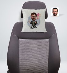 Kişiye Özel İsimli Erkek Doğum Günü Karikatürlü Kare Araç Koltuk Yastığı-3