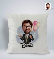 Kişiye Özel İsimli Erkek Doğum Günü Karikatürlü Kare Araç Koltuk Yastığı-3