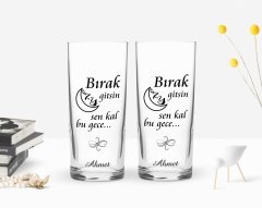 Kişiye Özel Renkli Baskılı Bırak Ay Gitsin Tasarımlı İkili Rakı Bardağı Seti-1