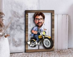 BK Gift Kişiye Özel Erkek Motorcu Karikatürlü 3D Ahşap Tablo, Sevgiliye Hediye, Arkadaşa Hediye, Yıl Dönümü Hediyesi, Doğum Günü Hediyesi-1