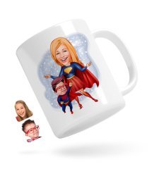 Kişiye Özel Süper Anne ve Çocuk Karikatürlü Beyaz Kupa Bardak