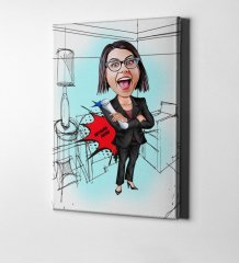 Kişiye Özel Bayan İç Mimar Karikatür Kanvas Tablo (50 x 70 cm.) 1