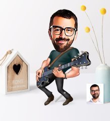 Kişiye Özel Bay Gitarist Karikatür Ahşap Biblo - 1