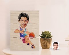 Kişiye Özel Erkek Basketbolcu Karikatürlü Otantik Masaüstü Ahşap Palet Çerçeve-2