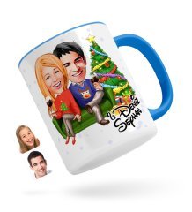 Kişiye Özel Yeni Yıl Sevgililer Karikatürlü Mavi Kupa Bardak-4
