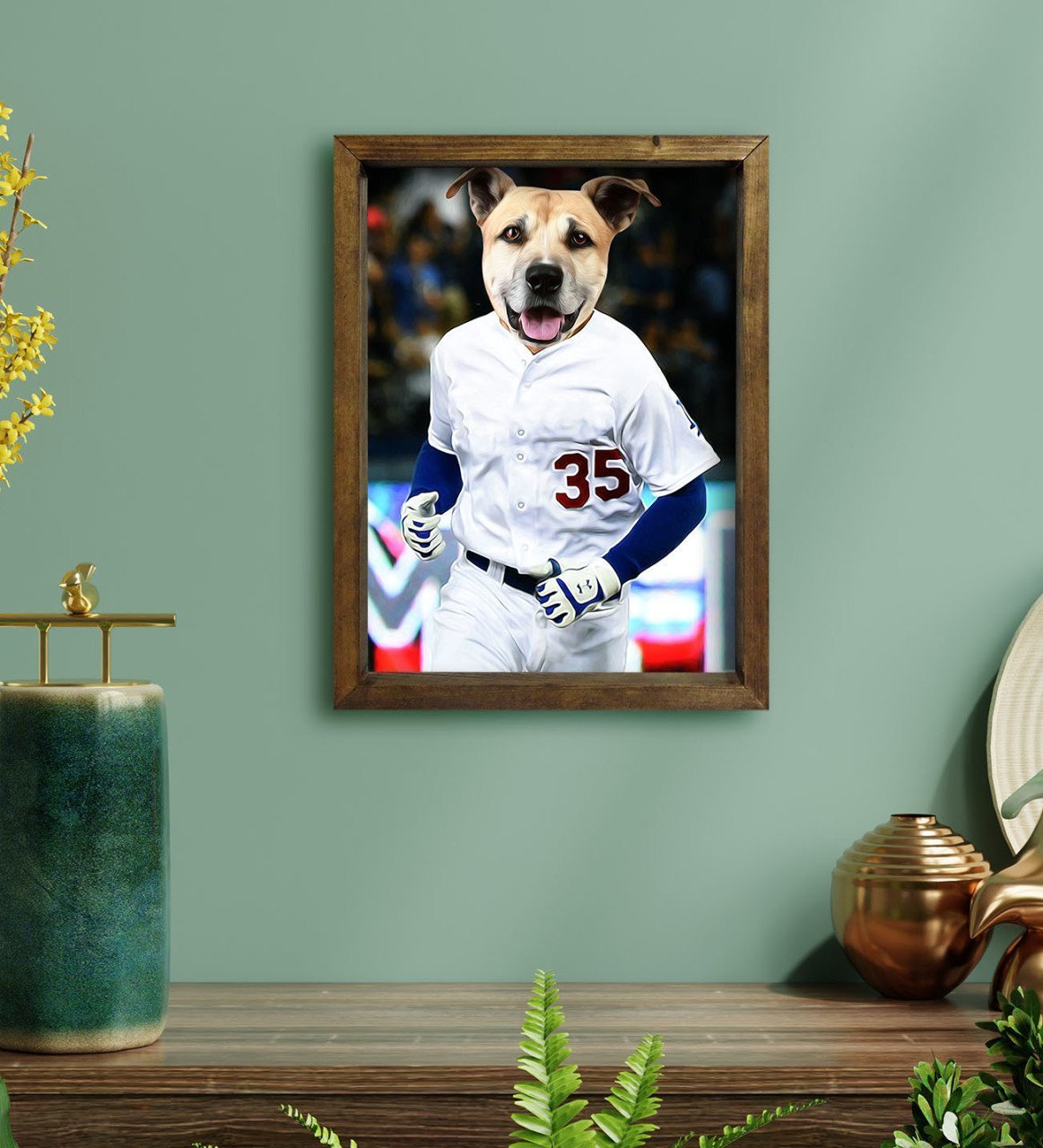 Evcil Dostlara Özel Beyzbol Oyuncusu Tasarımlı Portre Doğal Masif Ahşap Çerçeveli Tablo 30x40cm-5