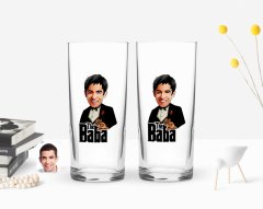 Kişiye Özel Renkli Baskılı Godfather Baba Karikatürlü İkili Rakı Bardağı Seti-4