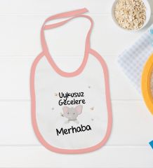 BK Kids Uykusuz Gecelere Merhaba Tasarımlı Pembe Bebek Body Zıbın ve Mama Önlüğü Hediye Seti-1