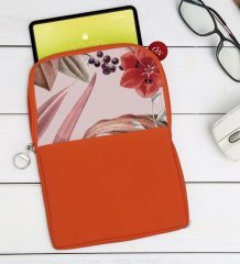 BK Gift Çiçekler Tasarımlı Taşınabilir Koruyucu Tablet Kılıfı & Organizer Çanta - Turuncu-1