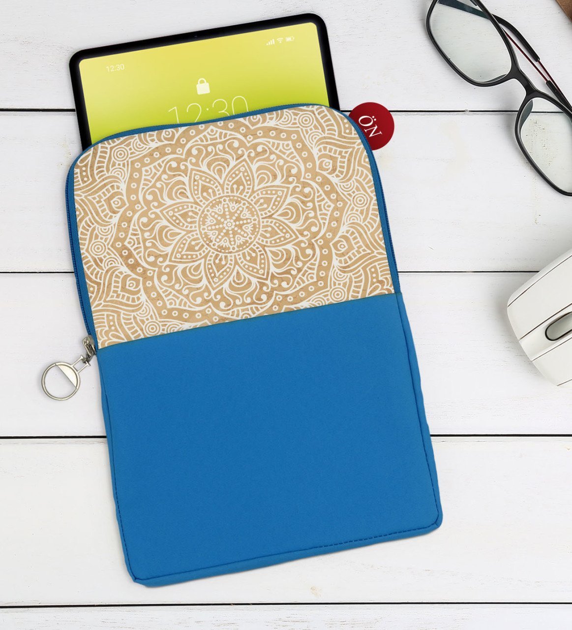 BK Gift Retro Motif Tasarımlı Taşınabilir Koruyucu Tablet Kılıfı & Organizer Çanta - Mavi-1