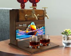 BK Gift Kişiye Özel Kabartma Gemi Tasarımlı Çift Musluklu Doğal Ahşap İçki Standı-13, İçki Standı, Doğum Günü Hediyesi, Ev Hediyesi, Erkek Hediye