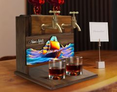 BK Gift Kişiye Özel Kabartma Gemi Tasarımlı Çift Musluklu Doğal Ahşap İçki Standı-13, İçki Standı, Doğum Günü Hediyesi, Ev Hediyesi, Erkek Hediye