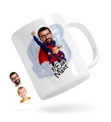 Kişiye Özel Süper Baba-Çocuk Karikatürlü Beyaz Kupa Bardak