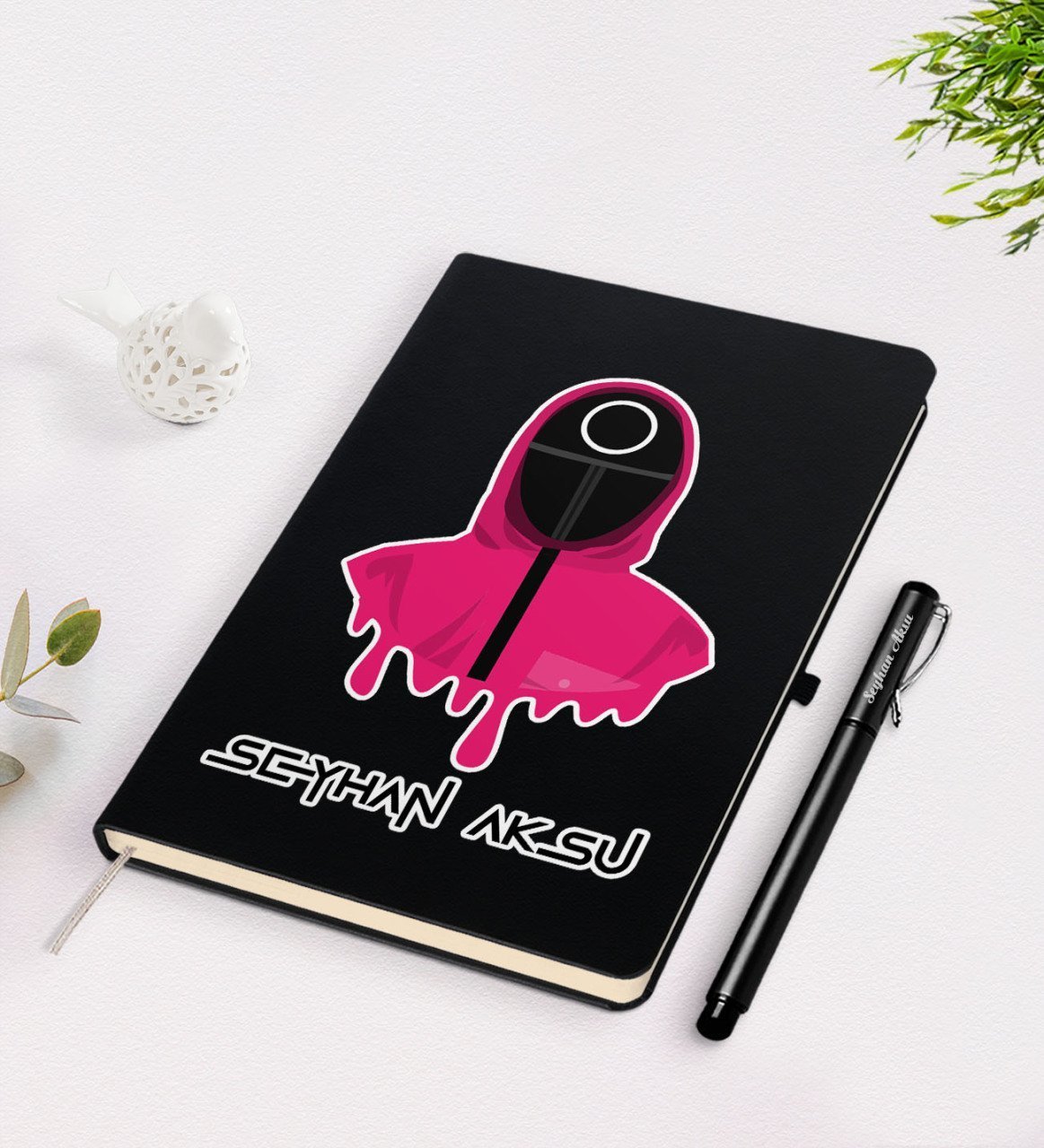 Kişiye Özel Squid Game Tasarımlı Siyah Defter ve Kalem Seti-7