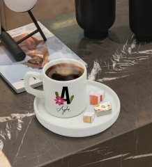 Kişiye Özel Sunum Tabaklı Harfli İsimli Türk Kahvesi Fincanı Model 4