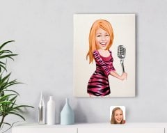 Kişiye Özel Şarkı Söyleyen Kız Karikatürlü Kanvas Tablo 30x50cm-2