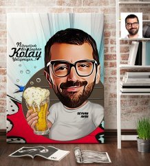 Kişiye Özel Şerefe Karikatür Kanvas Tablo (70 x 100 cm.) 1